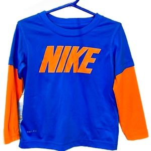 Nike Blue & Orange Dri-Fit Long Sleeved T-Shirt, Boys Size 3T.